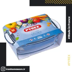 قابلمه مستطيل پيرکس درب دار سايز 4.4 ليتری 37x22 سانتی اصل فرانسه 466A000