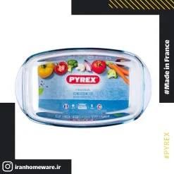 قابلمه مستطيل پيرکس درب دار سايز 4.4 ليتری 37x22 سانتی اصل فرانسه 466A000