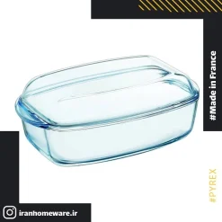 قابلمه مستطيل پيرکس درب دار سايز 4.4 ليتری 37x22 سانتی اصل فرانسه 466A000