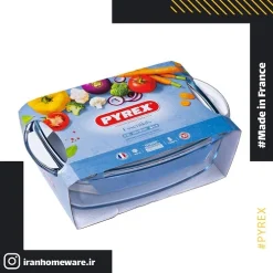 قابلمه پیرکس مستطیل درب دار سایز 3 لیتری 33x20 سانتی اصل فرانسه 465A000