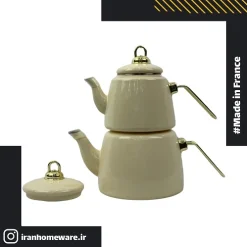 کتری و قوری لعابی رنگ کرم New مدل H&L