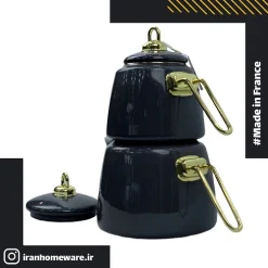 کتری و قوری لعابی رنگ مشکی (دودی) New مدل H&L