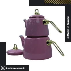 کتری و قوری لعابی رنگ صورتی New مدل H&L