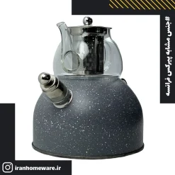 کتری و قوری پیرکس مدل سوتی نقطه ای رنگ خاکستری New