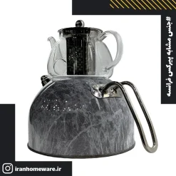 کتری و قوری پیرکس مدل سوتی سنگی سفید نقره ای New