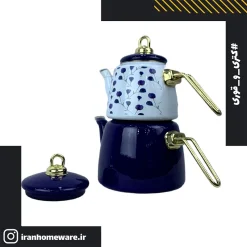 کتری و قوری لعابی طرح گلدار آبی New مدل H&L