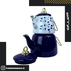 کتری و قوری لعابی طرح گلدار آبی New مدل H&L