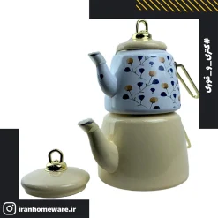 کتری و قوری لعابی طرح گلدار کرم New مدل H&L