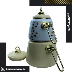 کتری و قوری لعابی طرح گلدار کرم New مدل H&L