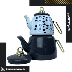 کتری و قوری لعابی طرح گلدار خاکستری New مدل H&L