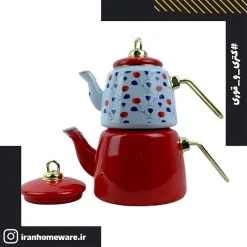 کتری و قوری لعابی طرح گلدار قرمز New مدل H&L