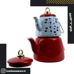 کتری و قوری لعابی طرح گلدار قرمز New مدل H&L