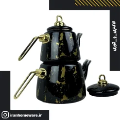 کتری و قوری لعابی طرح ماربل مشکی New مدل H&L