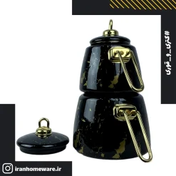 کتری و قوری لعابی طرح ماربل مشکی New مدل H&L