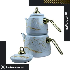 کتری و قوری لعابی طرح ماربل سفید New مدل H&L