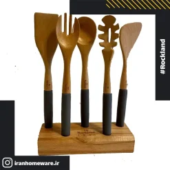 کفگير و ملاقه راکلند با استند چوبی خاکستری