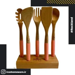 کفگير و ملاقه راکلند با استند چوبی رزگلد