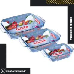 ست سه تابه دسته دار پیرکس مستطیل اصل فرانسه